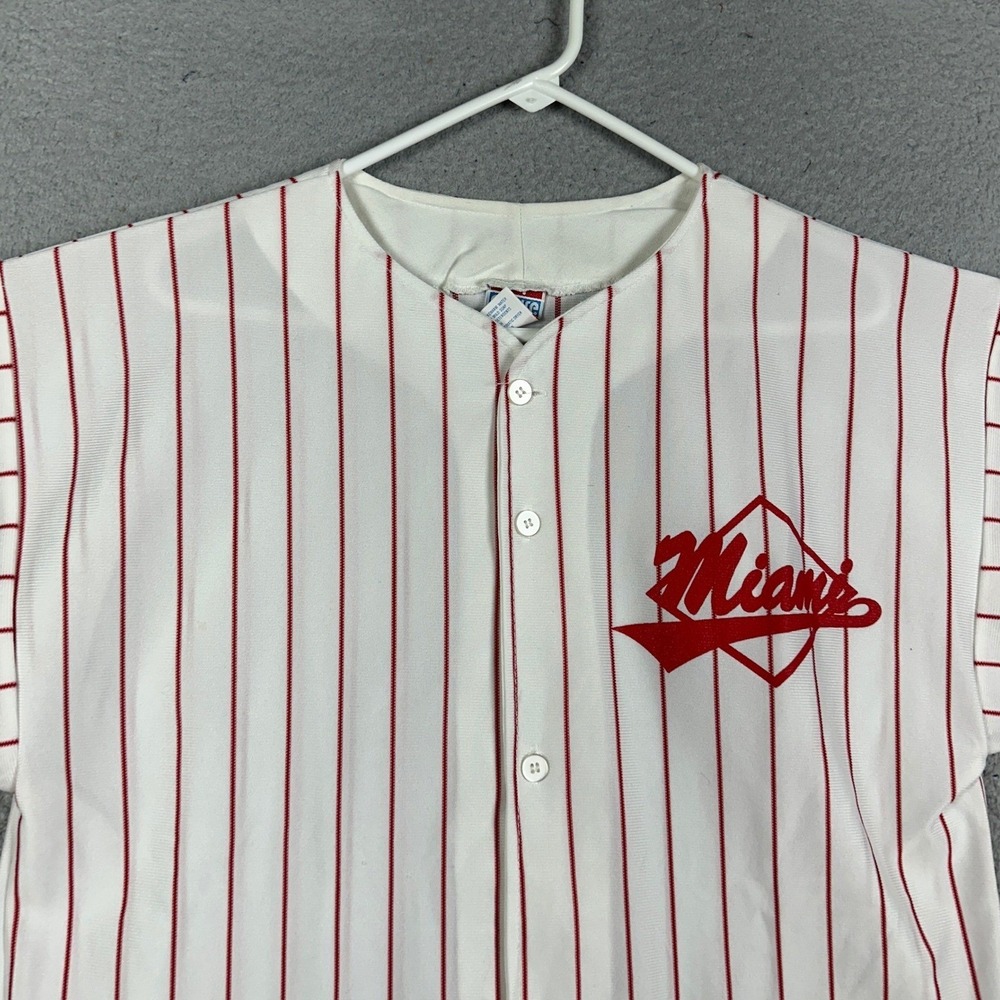 Vintage Empire Miami Baseball Shirt XL Mens Red White Pinstripe Jersey USA Made